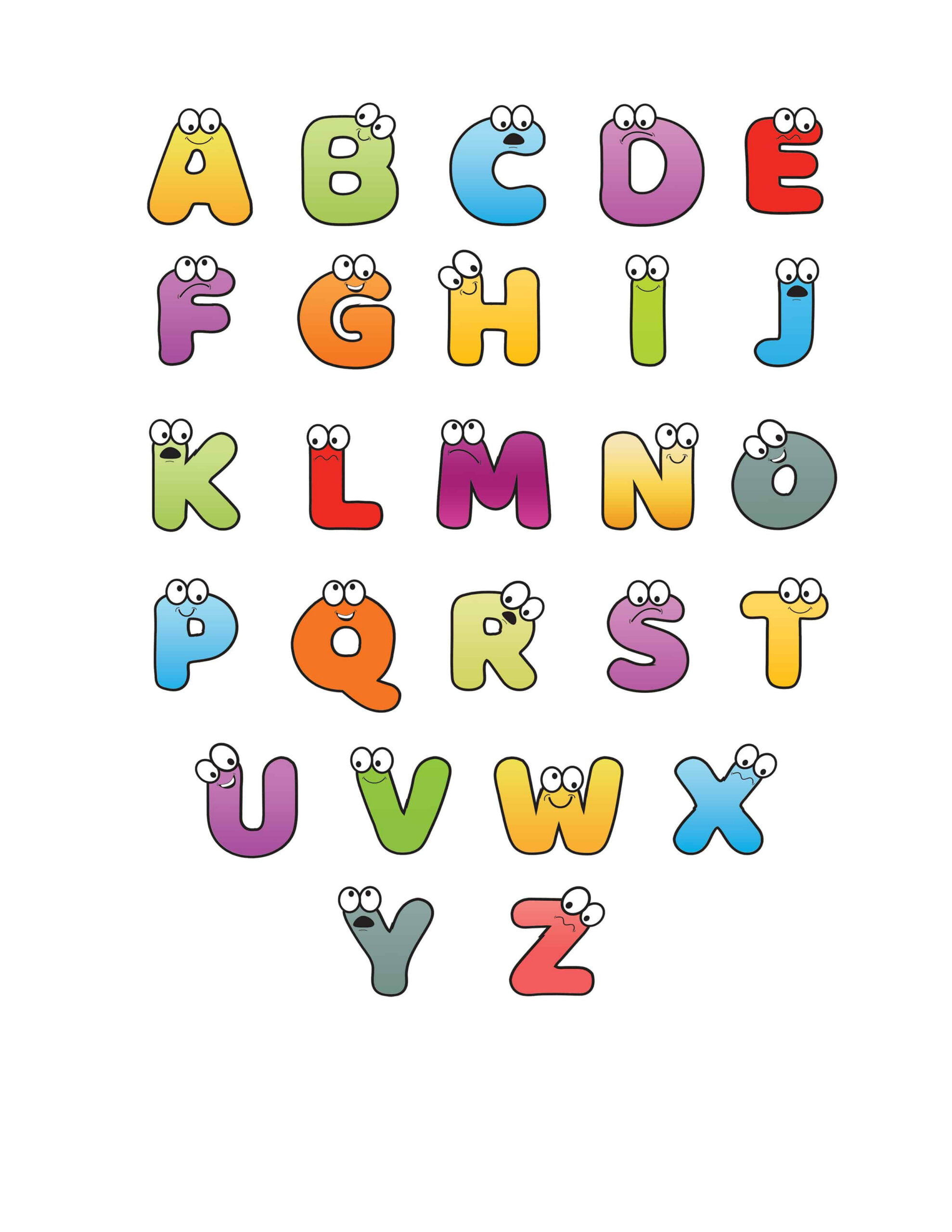 Free Printable Colorful Cartoon Letters Alphabet regarding Printable Pictures Of The Alphabet