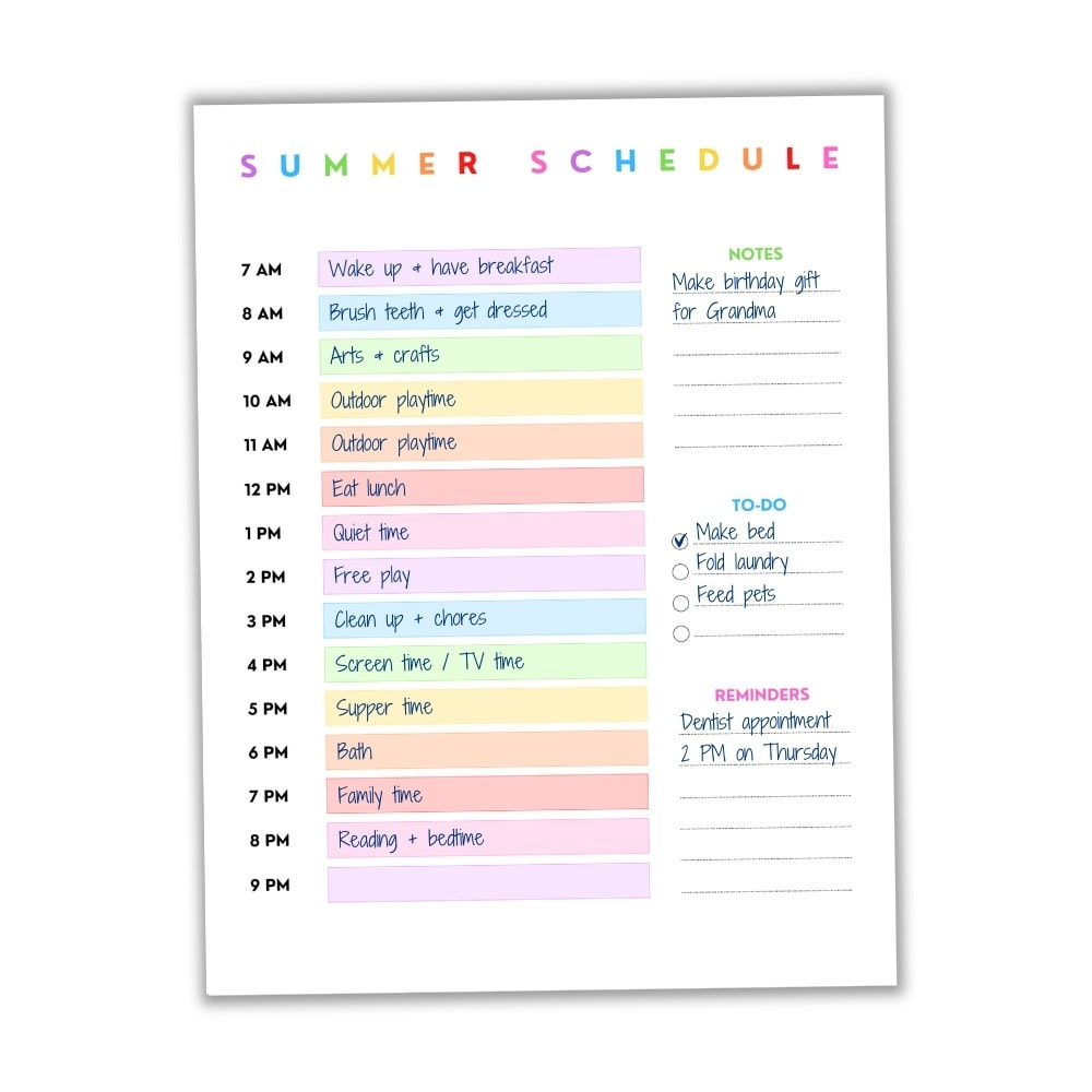 Free Printable Daily &amp;amp; Weekly Summer Schedule For Kids (+ Bonus in Free Printable Summer Daily Schedule Template