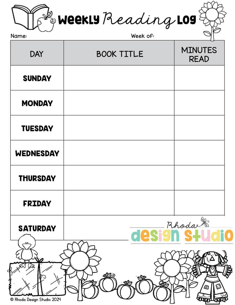 Free Printable Fall Reading Logs For Autumn Homework And Tracking for Printable Weekly Reading Log