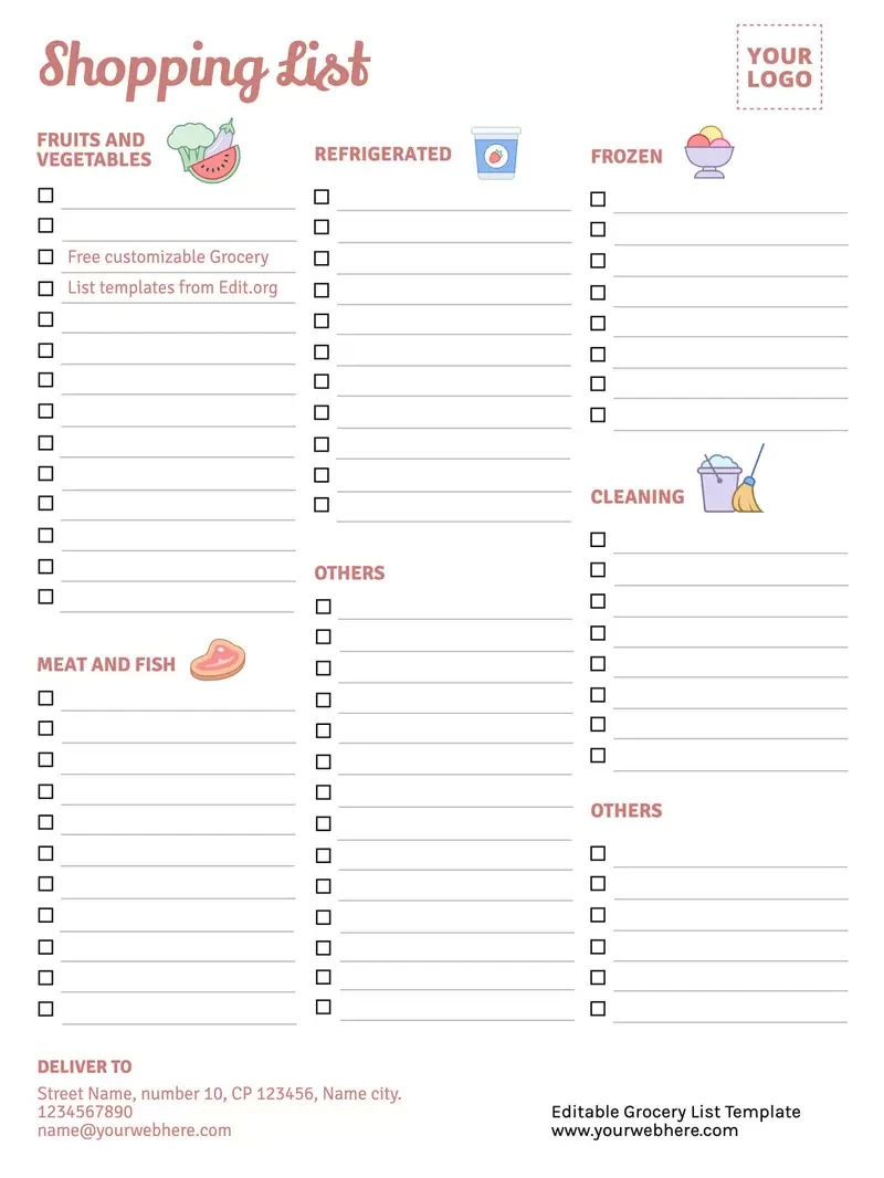 Free Printable Grocery List Templates for Free Printable Shopping List Template