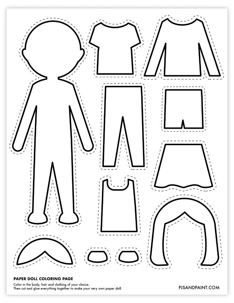 Free Printable Paper Doll Coloring Page - Pjs And Paint throughout Paper Doll Printable Template Free