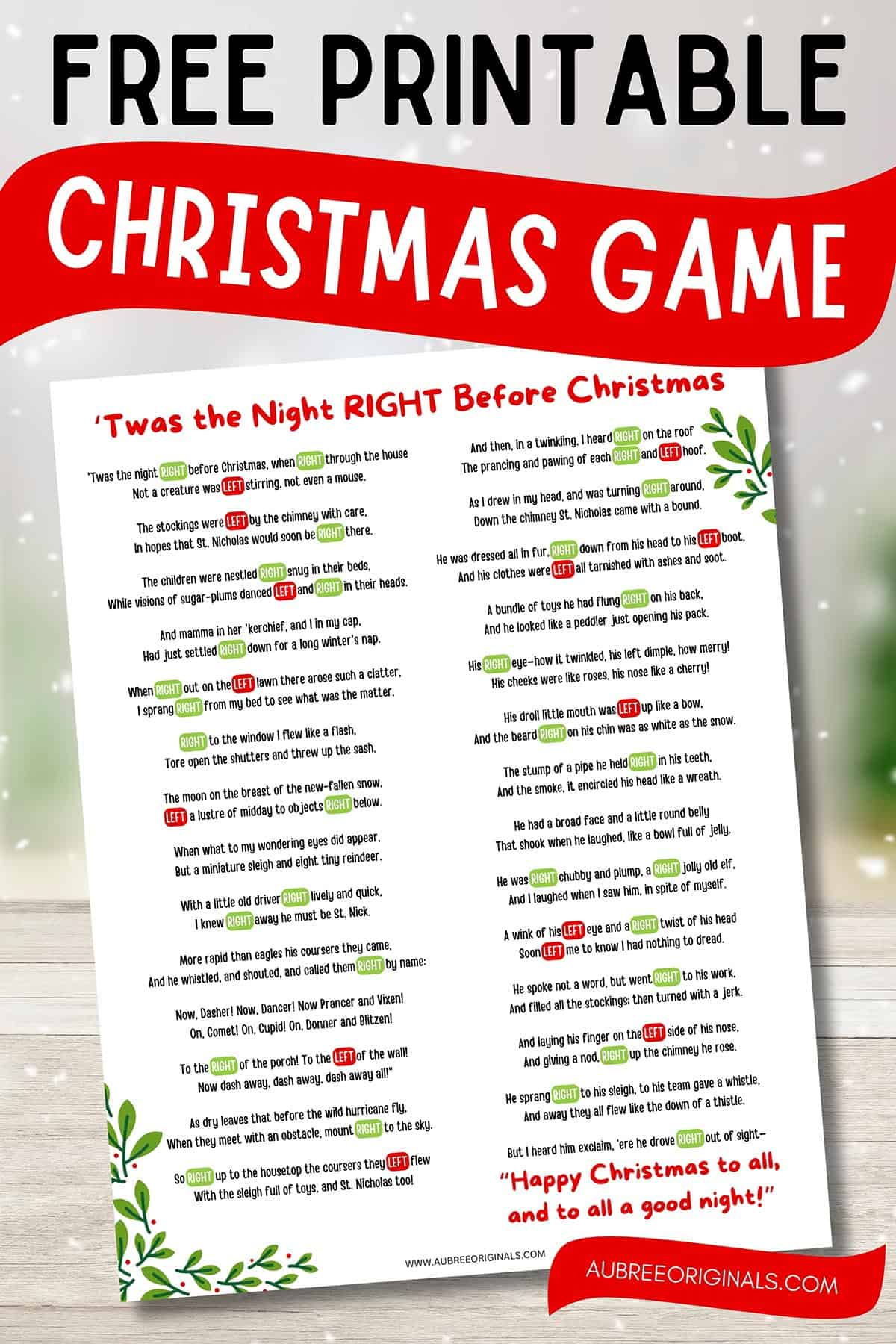 Free Printable Right Left Christmas Game Story - Aubree Originals with regard to Free Left Right Game Printable