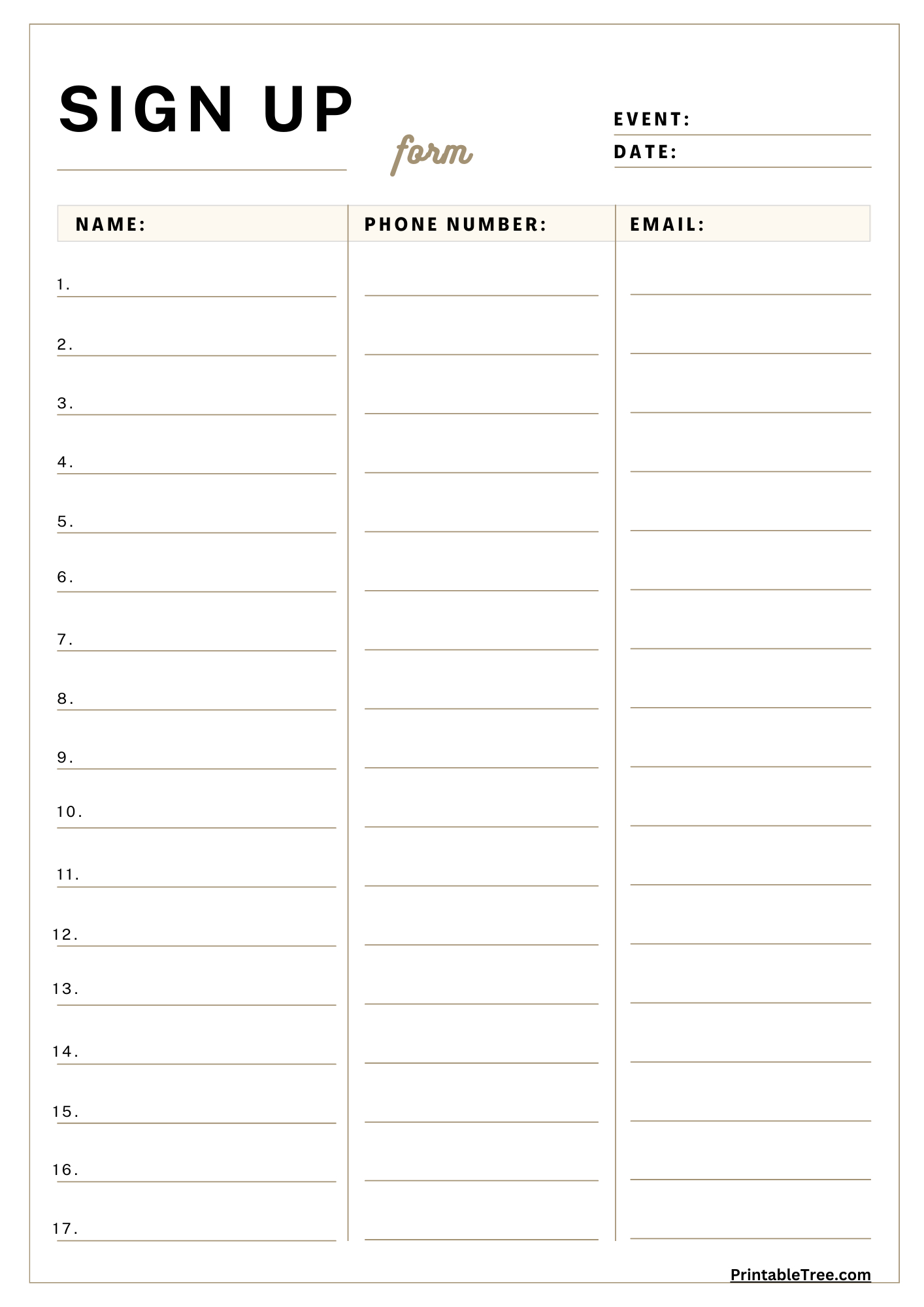 Free Printable Sign-Up And Sign-In Sheet Pdf Templates with regard to Free Printable Sign In Sheets Templates