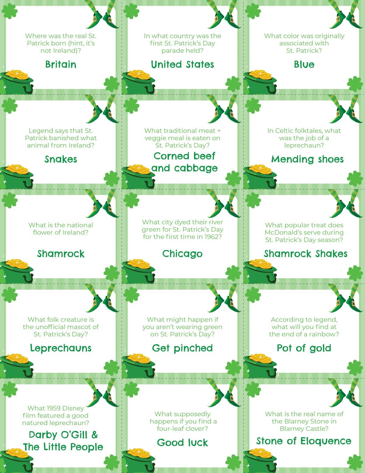 Free Printable St. Patrick'S Day Trivia Questions - Play Party Plan inside St Patrick's Day Trivia Printable