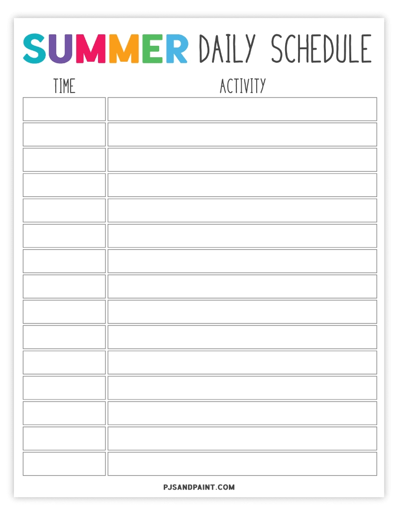 Free Printable Summer Planner And Summer Schedule Template pertaining to Free Printable Summer Daily Schedule Template