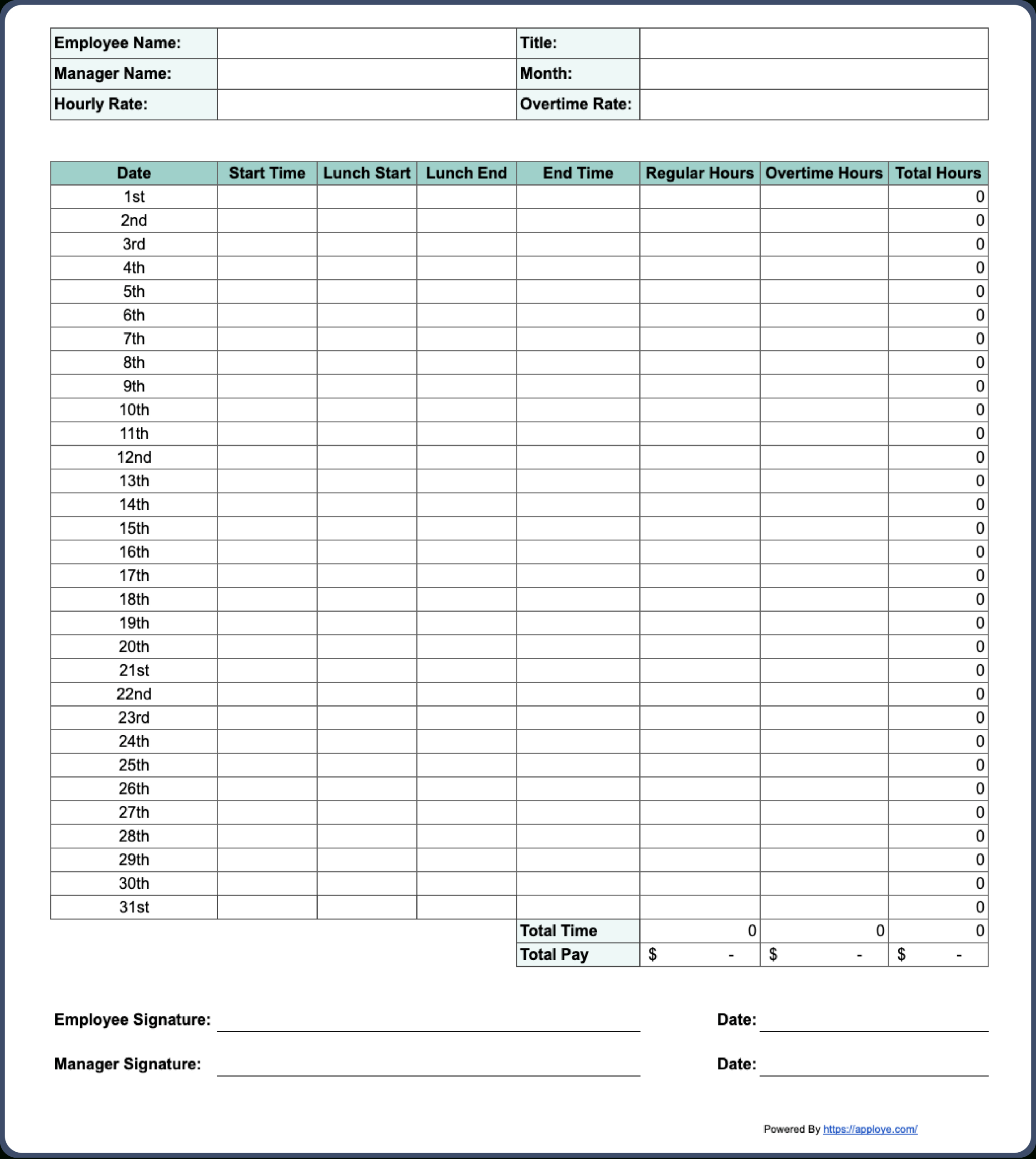Free Printable Timesheet Templates (Excel, Word, Pdf) with regard to Free Printable Timesheets For Work
