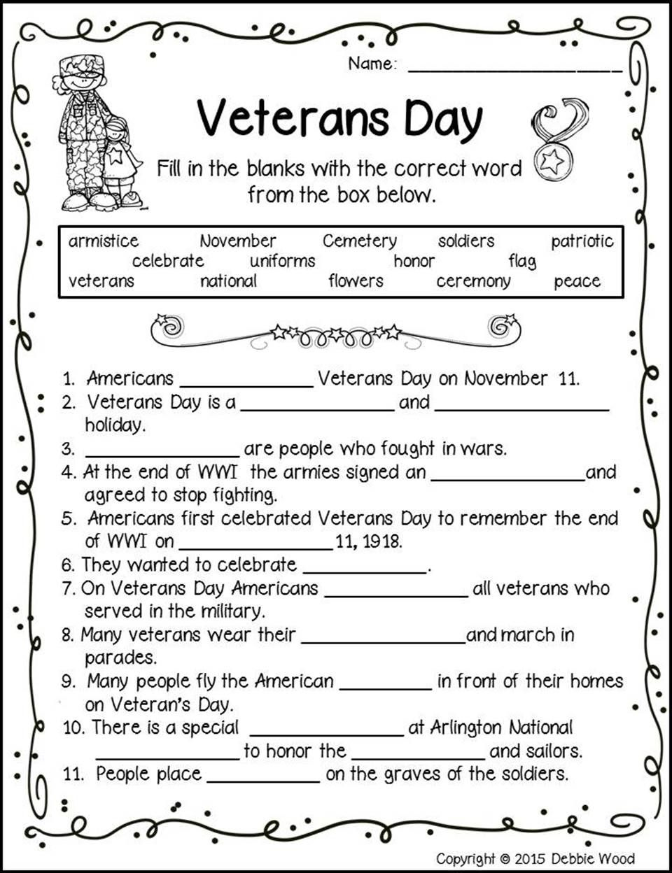 Free Printable Veterans Day Activities For Elementary Students inside Free Printable Veterans Day Worksheets