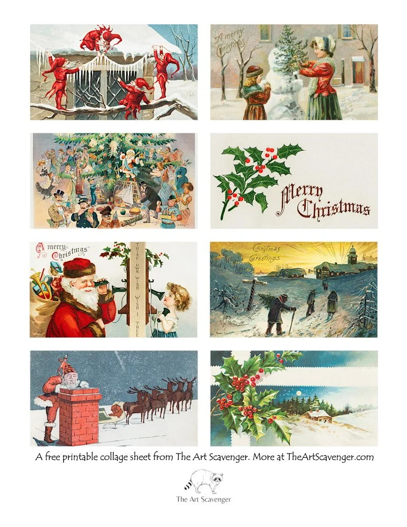 Free Printable Vintage Christmas Illustration Ephemera Sheets for Free Printable Vintage Christmas Images