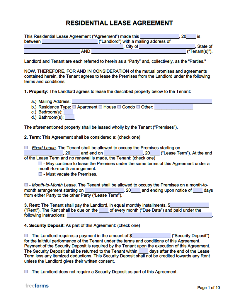 Free Rental / Lease Agreement Templates | Pdf | Word pertaining to Printable Simple Lease Agreement Template