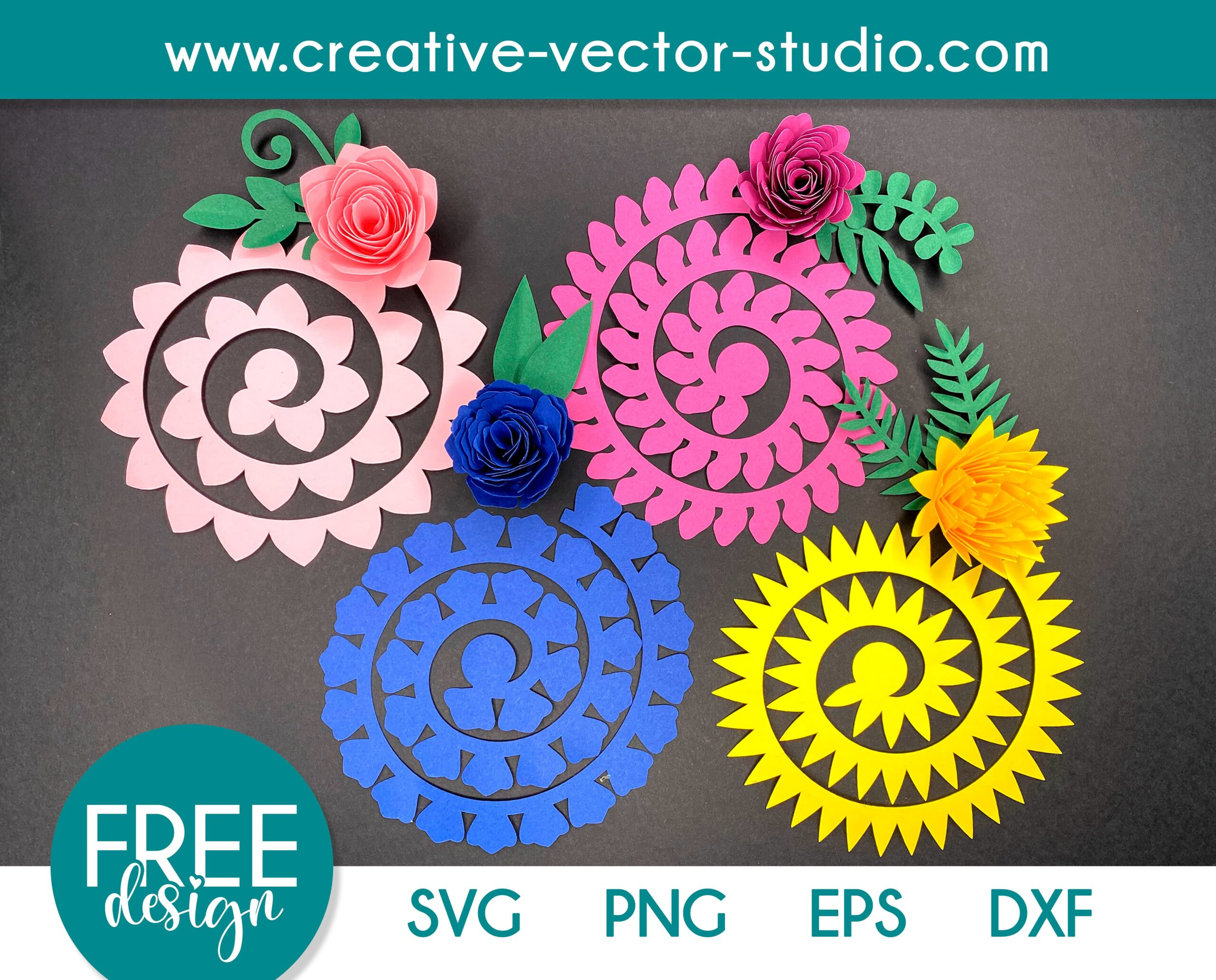 Free Rolled Flower Svg Templates | Creative Vector Studio in 3D Flower Template Printable Free Download