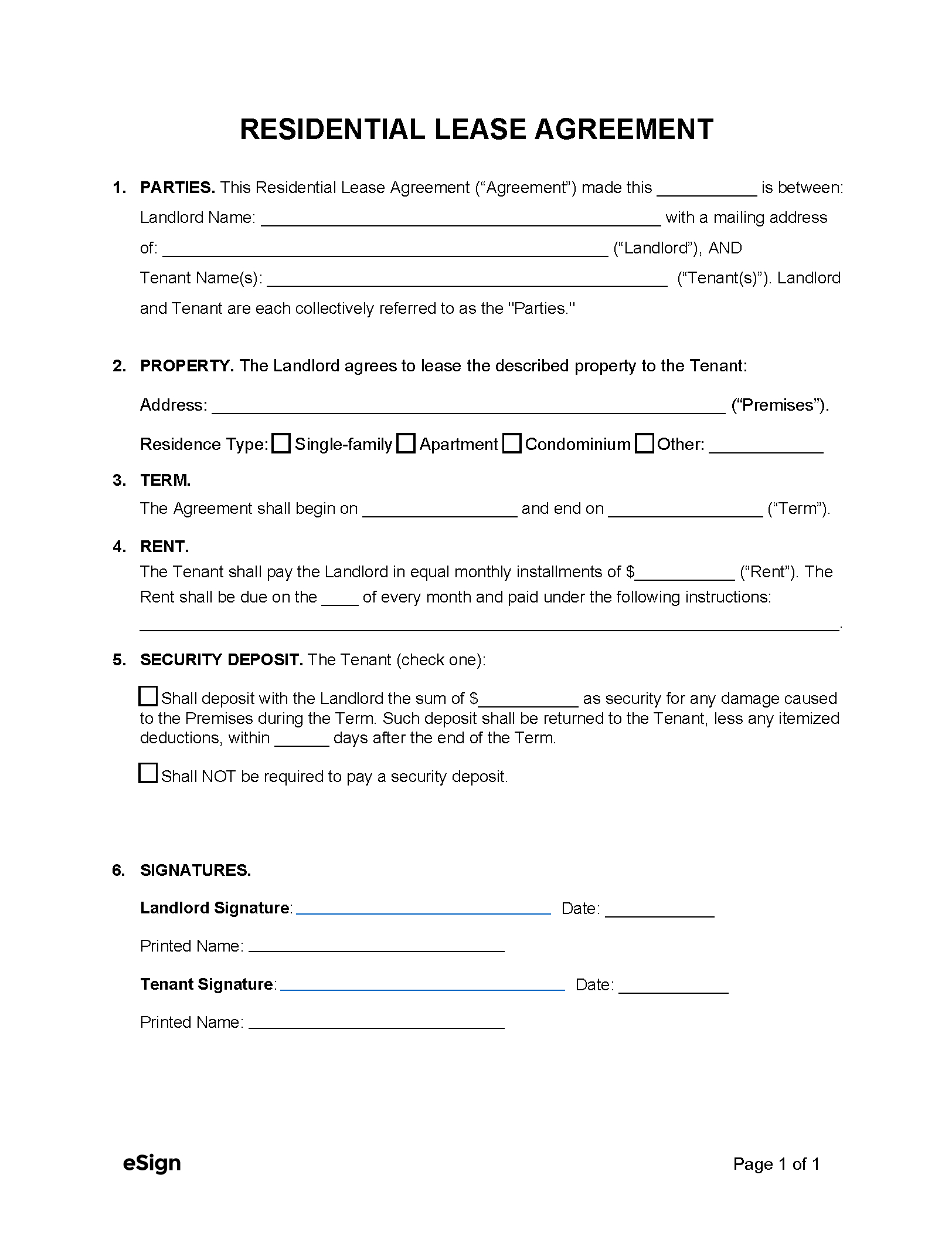 Free Simple (1-Page) Lease Agreement Template | Pdf | Word in Printable Simple Lease Agreement Template