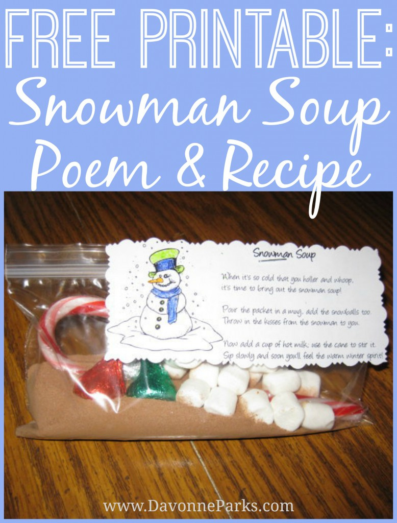 Free Snowman Soup Poem Printable – Davonne Parks intended for Free Printable Snowman Soup Poem Printable