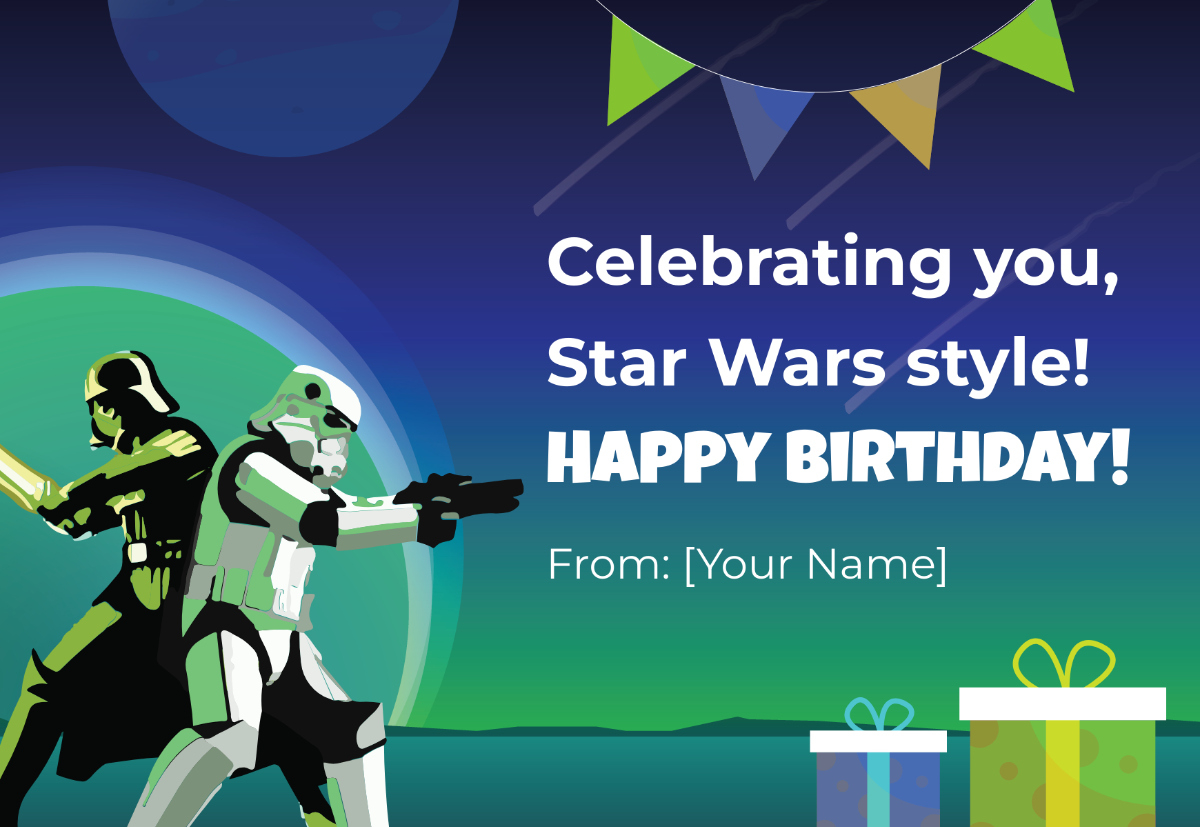 Free Star Wars Birthday Card Template To Edit Online regarding Printable Star Wars Greeting Cards