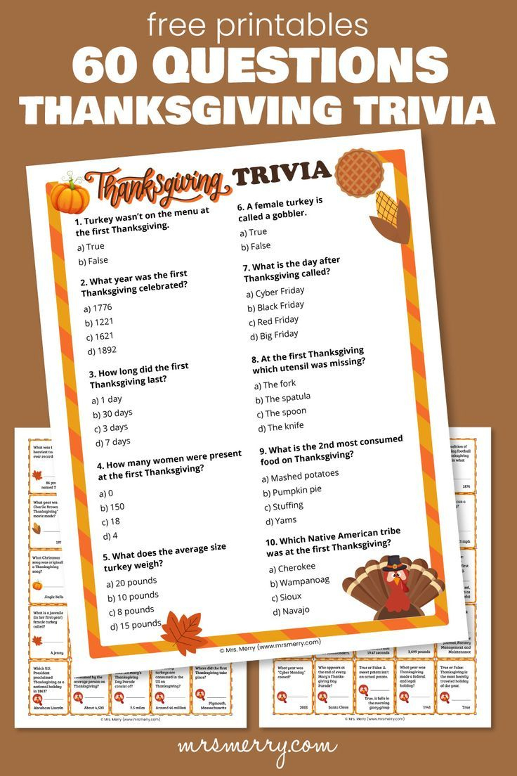 Free Thanksgiving Trivia Questions & Answers Game | Mrs. Merry inside Thanksgiving Trivia Questions and Answers Printables