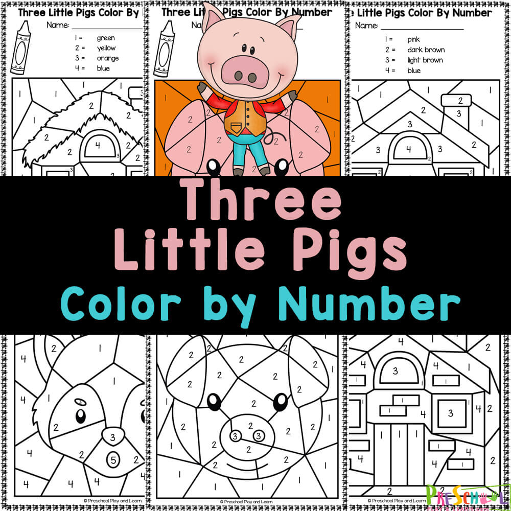 Free Three Little Pigs Colornumber Worksheets with regard to 3 Little Pigs Free Printables
