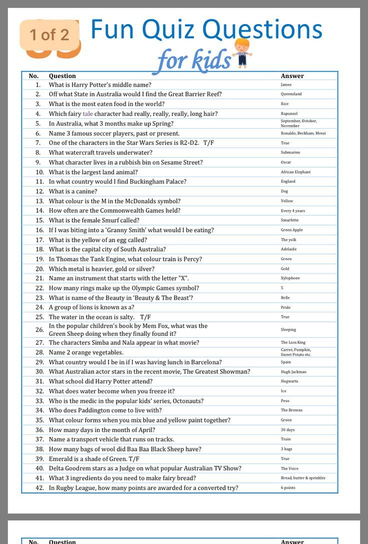Fun Quiz Questions For Kids - Printable Activity Book With Answers throughout Printable Quiz Questions and Answers
