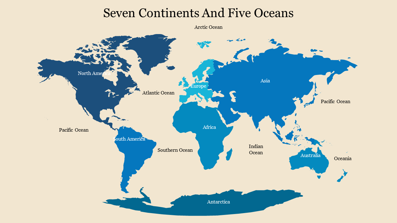 Get 7 Continents And 5 Oceans Powerpoint Template Slides for Printable Map Of Oceans And Continents