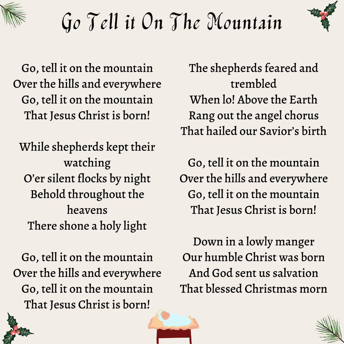 Go Tell It On The Mountain Lyrics, Origins, And Video within Go Tell It on the Mountain Printable Lyrics
