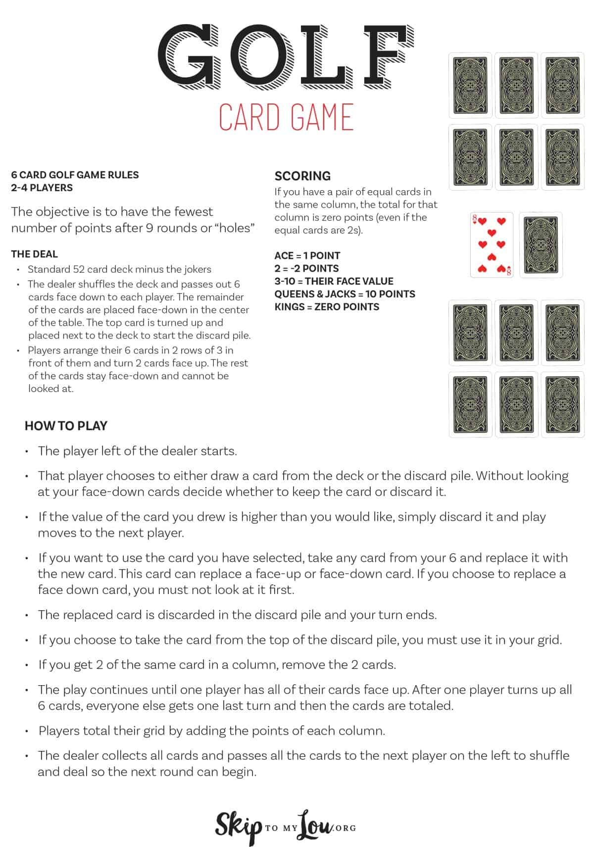 Golf Card Game | Skip To My Lou with Printable Golf Card Game Rules
