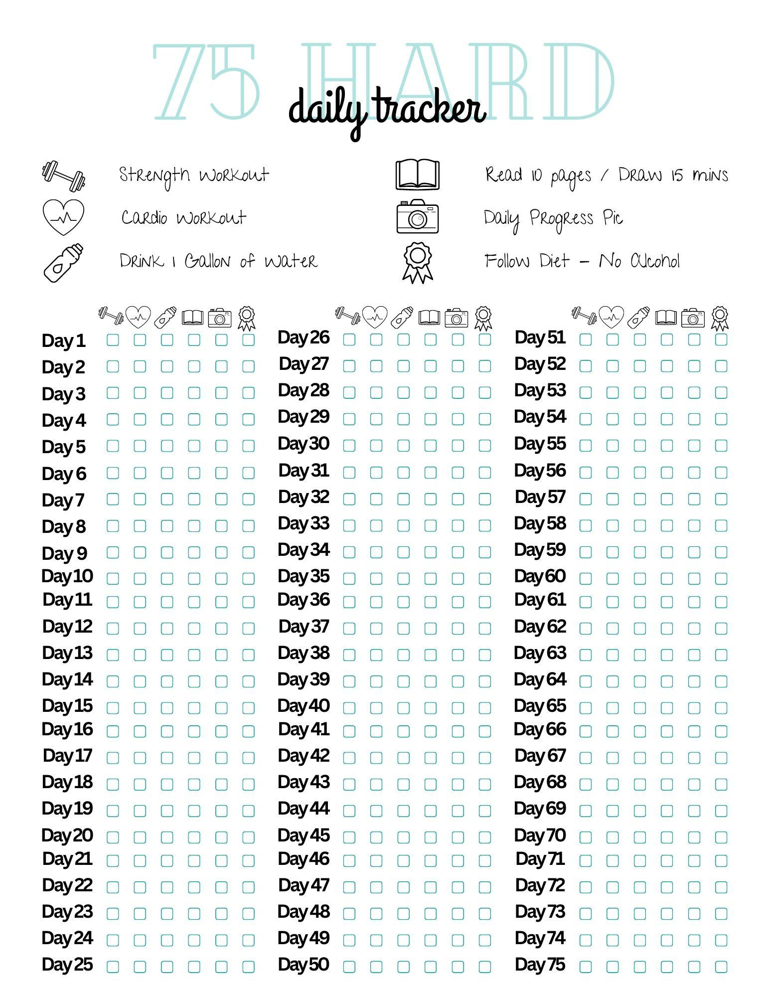 Here'S A Printable I Made! Use As You Please : R/75Hard with 75 Hard Challenge Checklist Printable