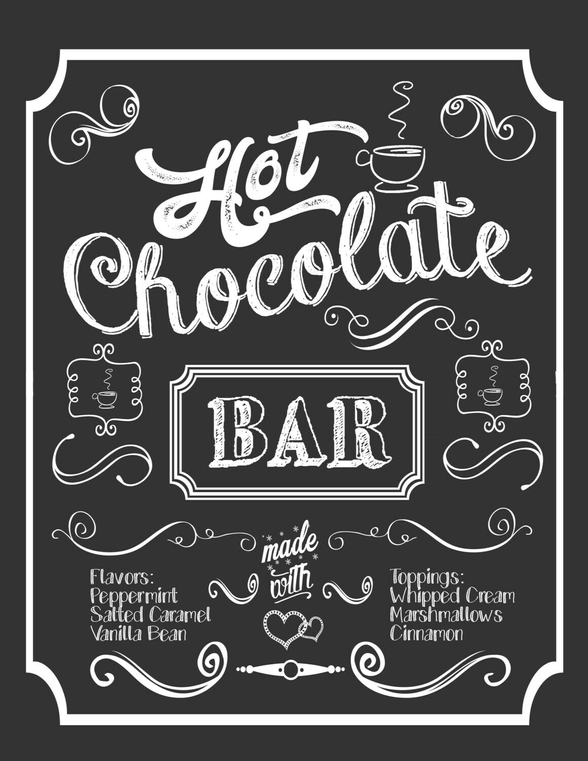 Hot Chocolate Bar Free Chalkboard Printable Sign inside Printable Hot Chocolate Bar Sign