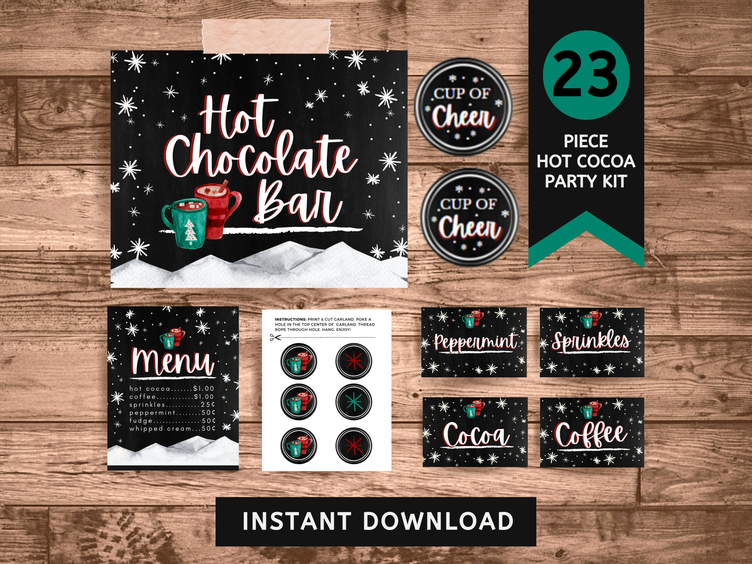Hot Chocolate Bar Printable Kit | Hot Cocoa Schild | Hot Cocoa Bar throughout Printable Hot Chocolate Bar Sign