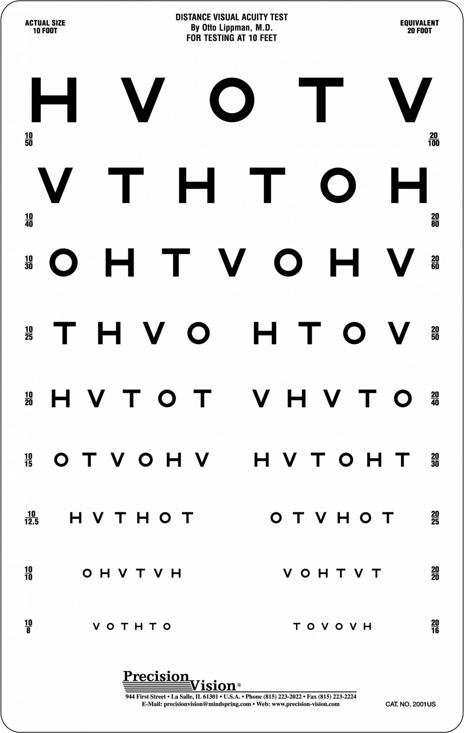 Hotv Eye Chart (10 Ft) - Visual Acuity Charts - Precision Vision for Printable Eye Chart 10 Ft