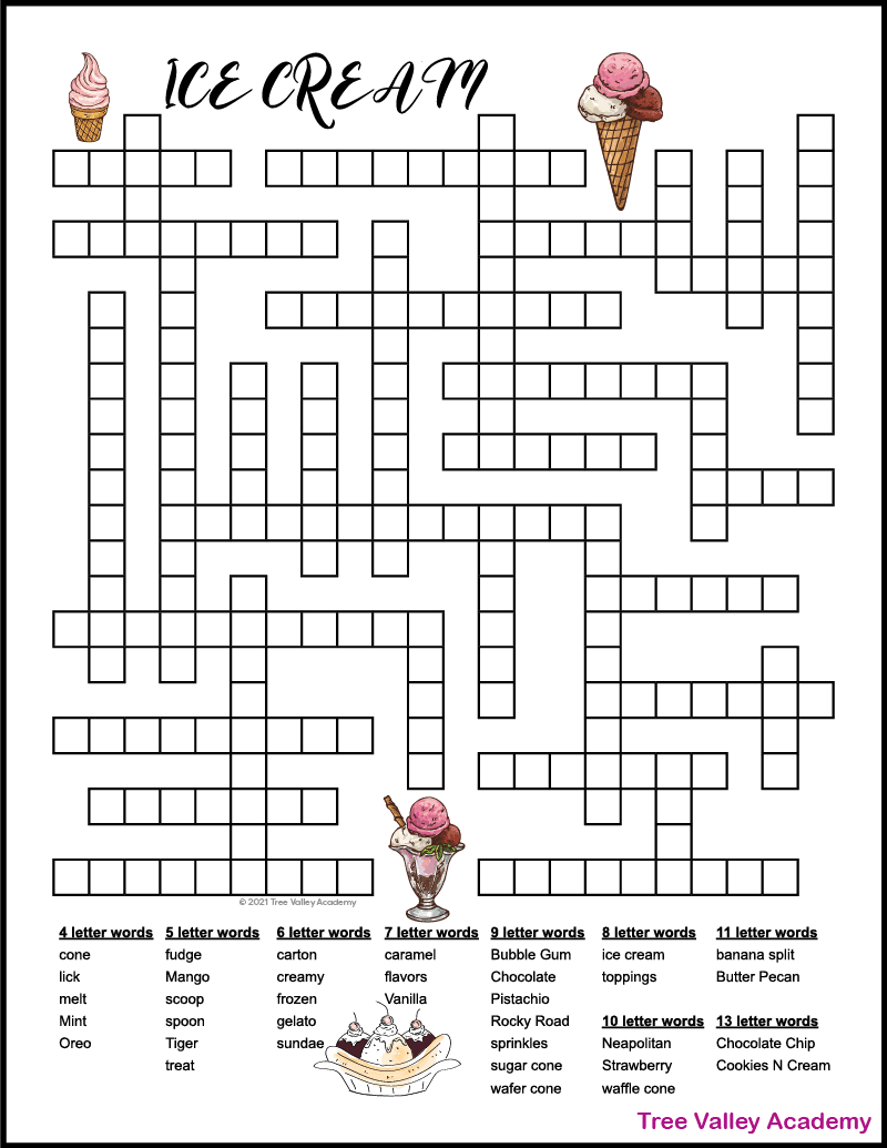 Ice Cream Fill In Puzzle - Tree Valley Academy within Fill In The Word Puzzles Printable
