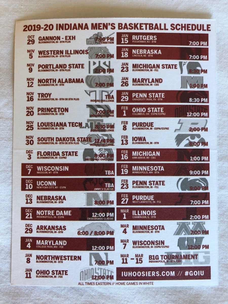 Indiana University Hoosiers 2019-20 Men'S Basketball Poster for Indiana University Men's Basketball Schedule Printable
