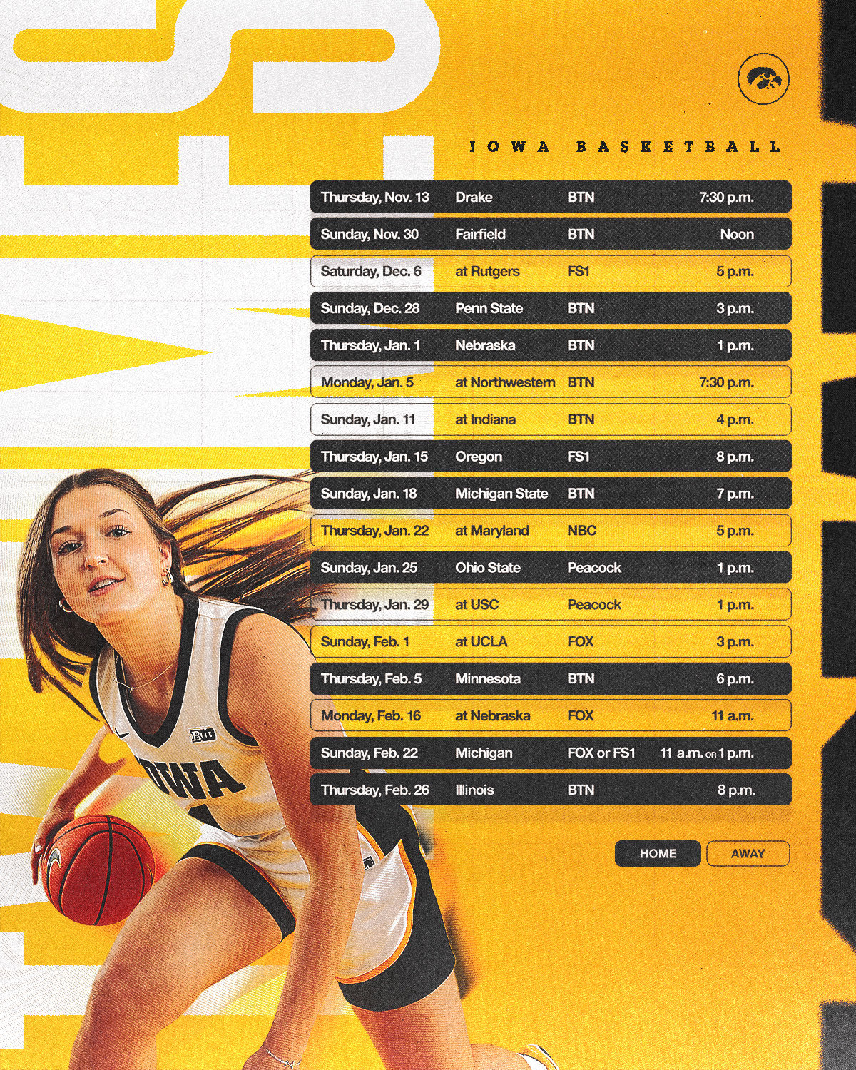 Iowa/Big Ten Announce Start Times, Television For Select 2025-26 with regard to Iowa Hawkeyes Basketball Schedule Printable