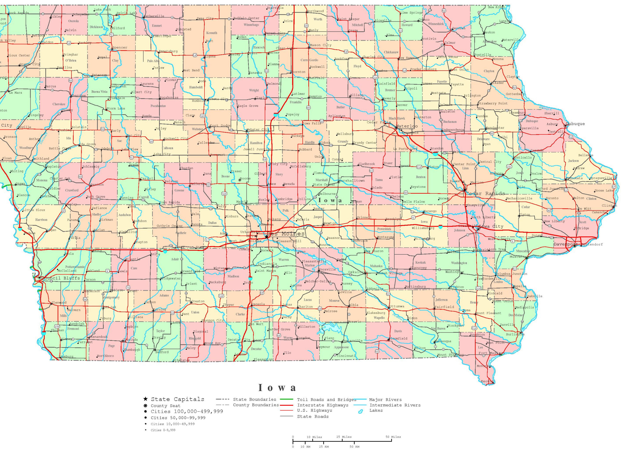 Iowa Printable Map throughout State Of Iowa Map Printable