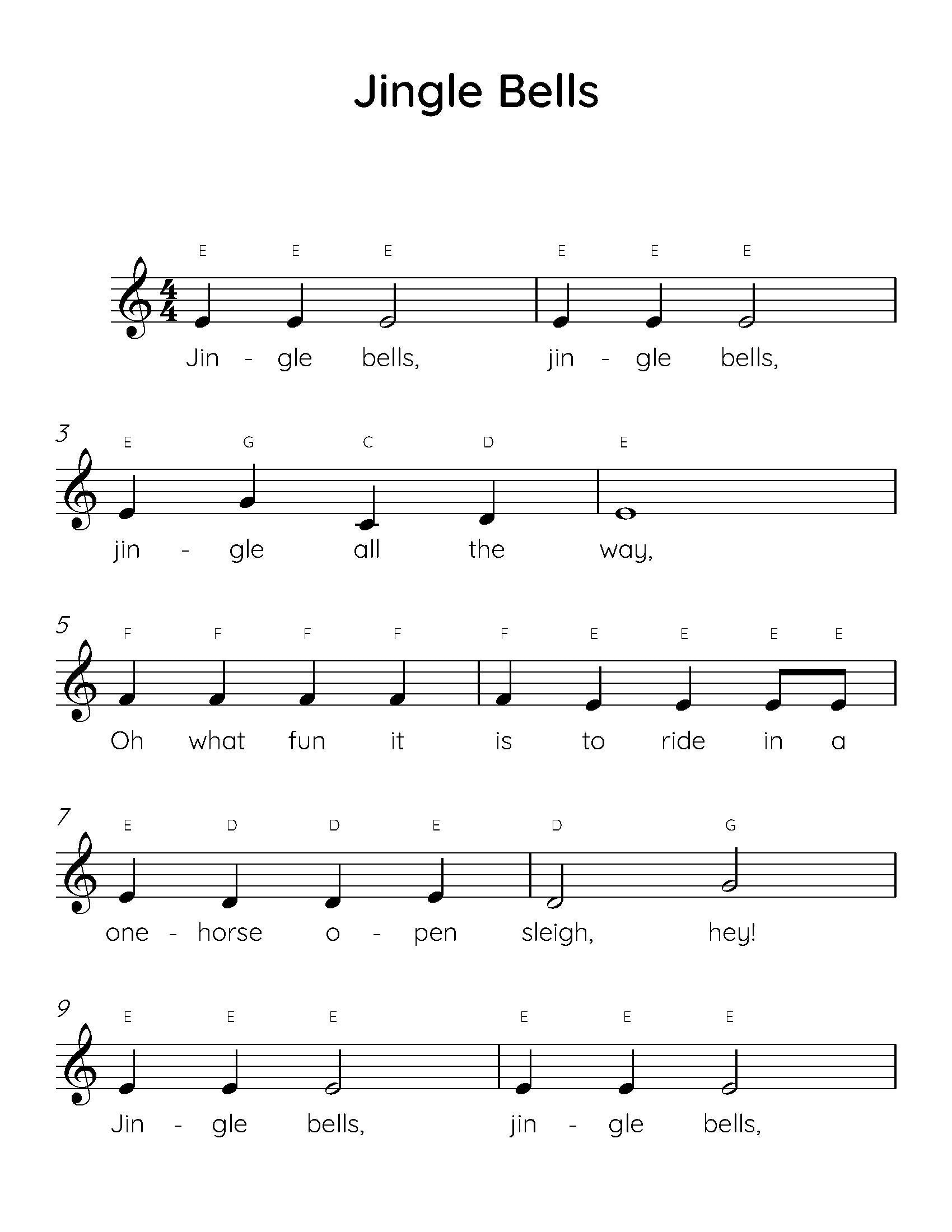 Jingle Bells Easy Piano Sheet Music, Digital Downloadable Musical inside Jingle Bells Sheet Music Printable