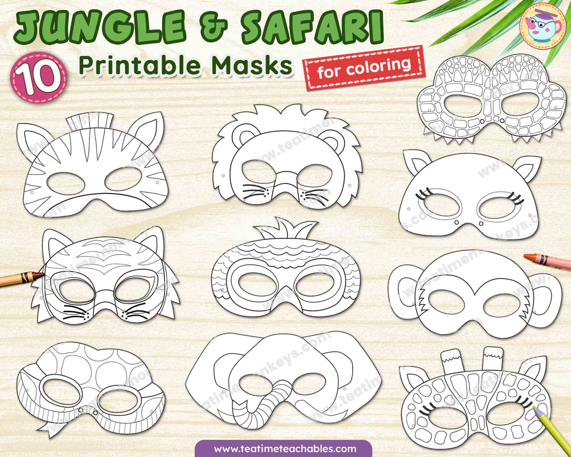 Jungle Animals Masks: Ten Printable Masks To Color (Pdf) - Etsy throughout Printable Jungle Animal Mask Templates