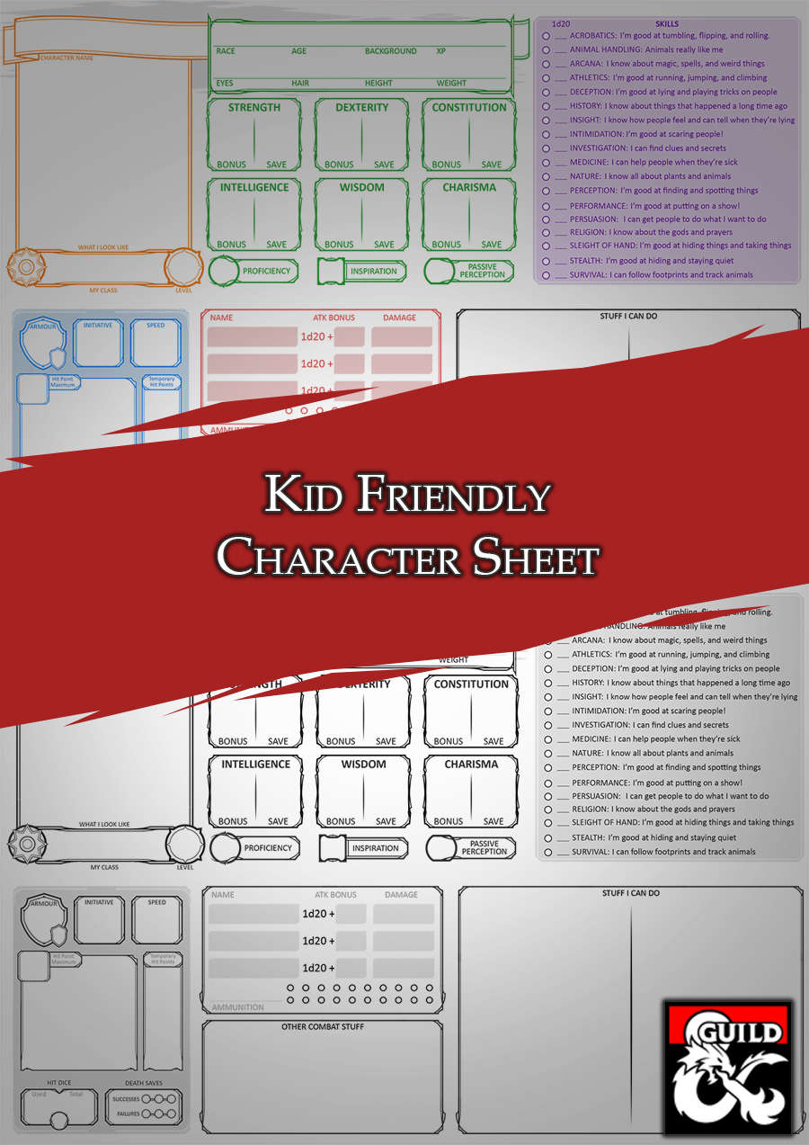 Kid Friendly Character Sheet - Dungeon Masters Guild | Dungeon with regard to Printable D&amp;amp;amp;D 3.5 Character Sheet