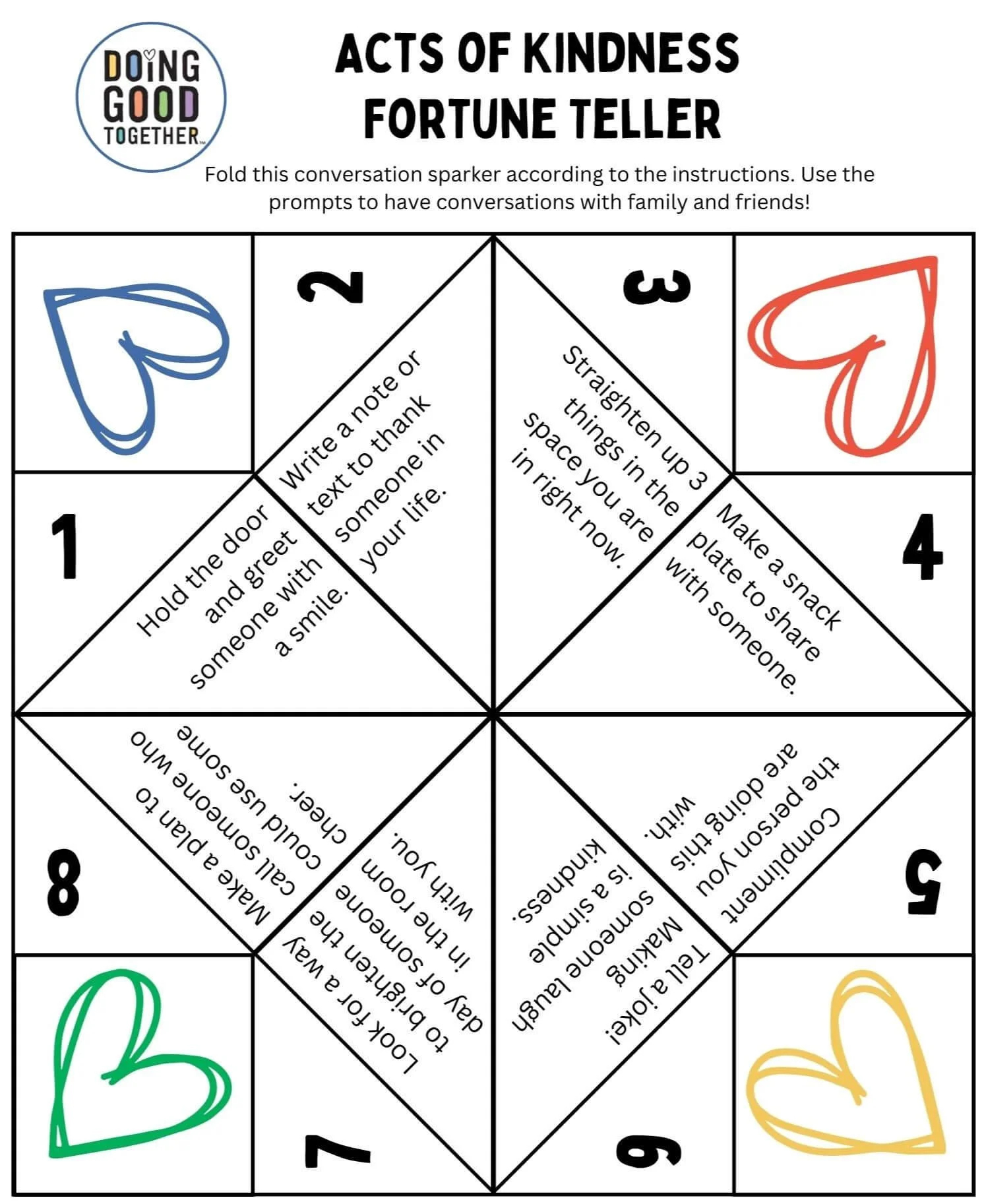 Kindness Fortune Tellers—Free Printables For Kids — Doing Good with Paper Fortune Teller Template Printable