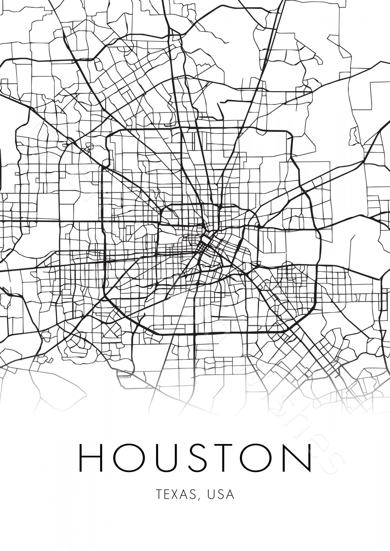 Large Houston City Map Print - Wall Art Printable Prints for Printable Map of Houston Tx