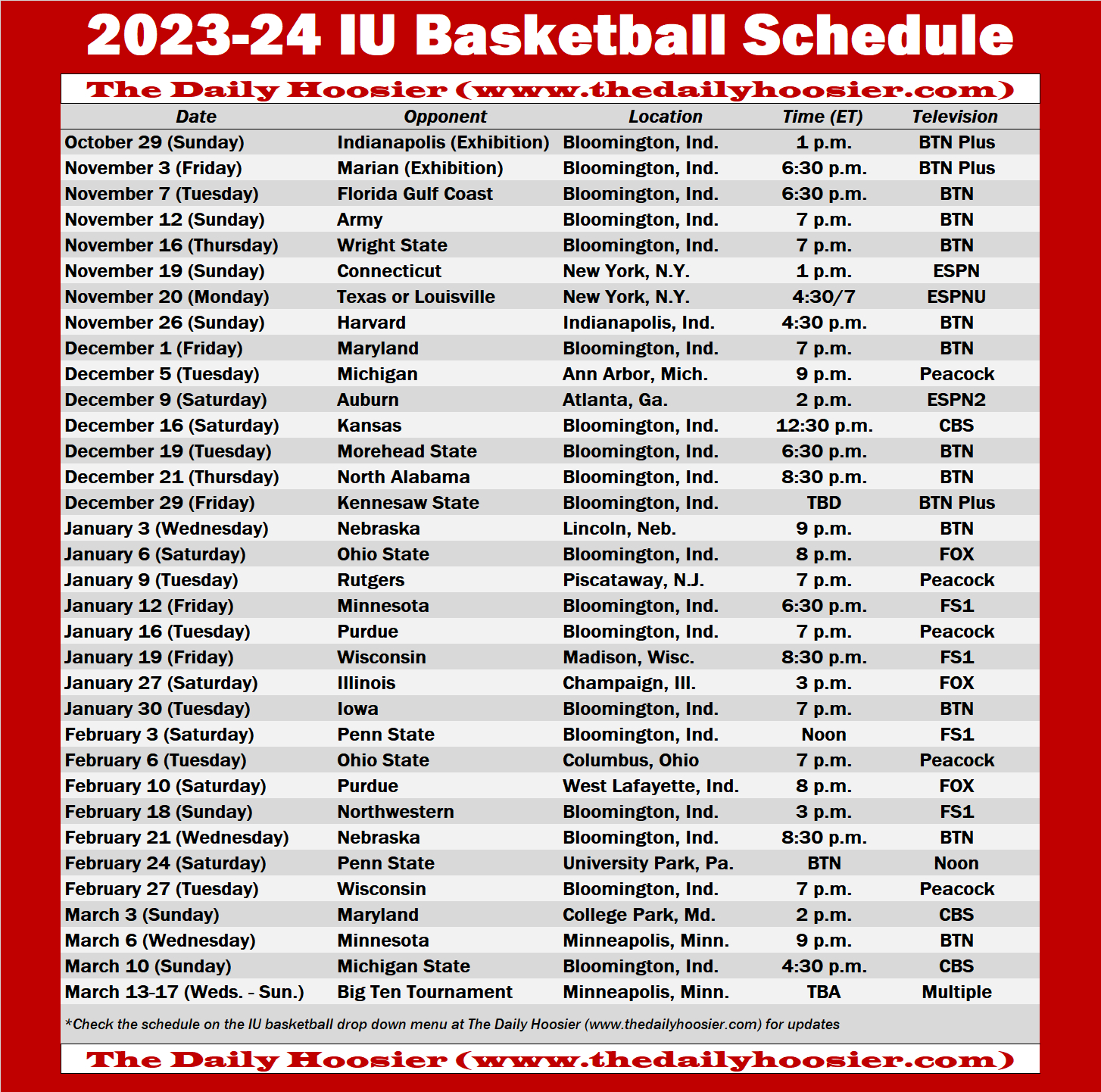 Look: Printable Edition Of The 2023-24 Iu Basketball Schedule pertaining to Indiana University Men's Basketball Schedule Printable