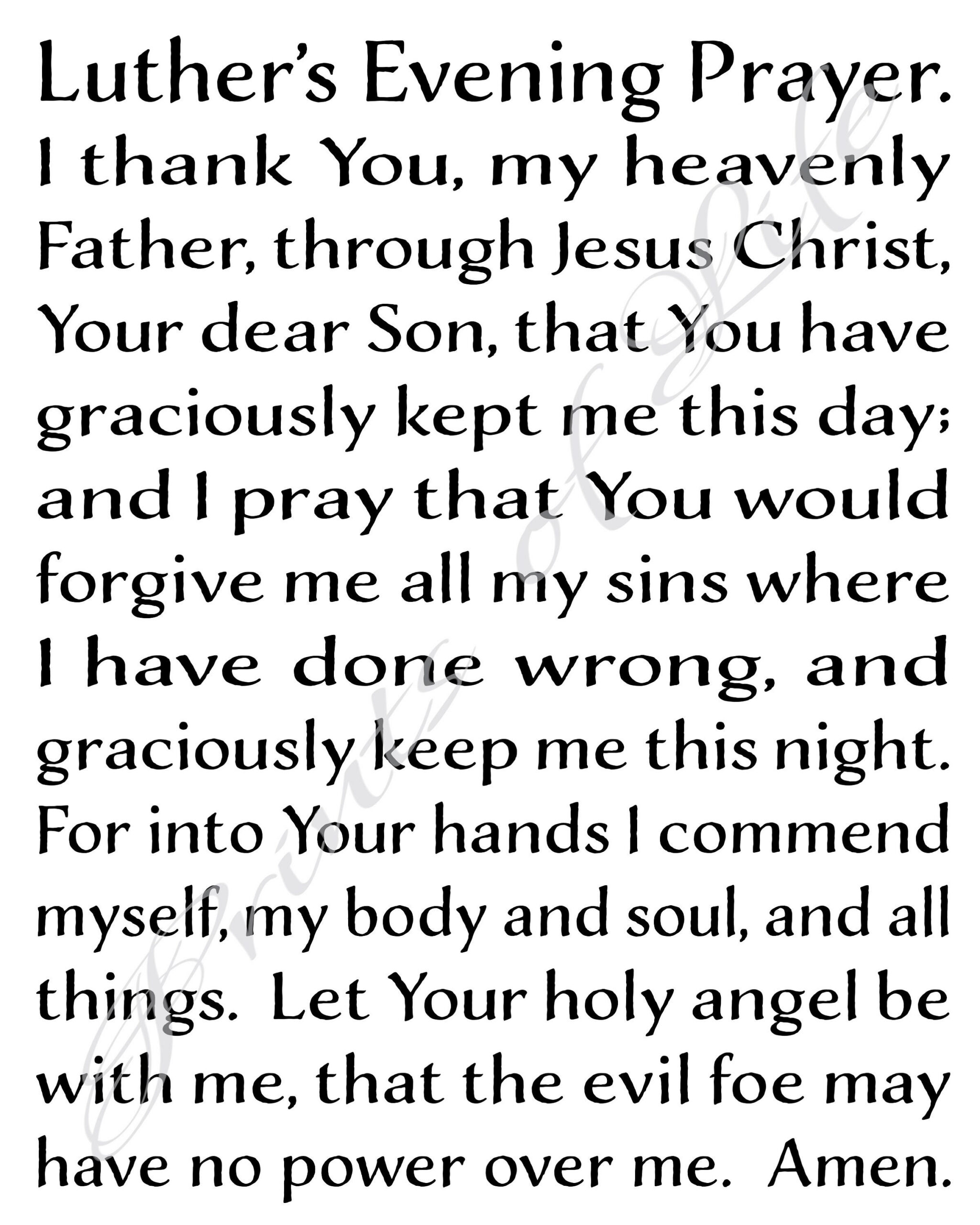 Luther'S Morning Prayer. Evening Prayer. Amen. Christian Art with Luther's Morning Prayer Printable