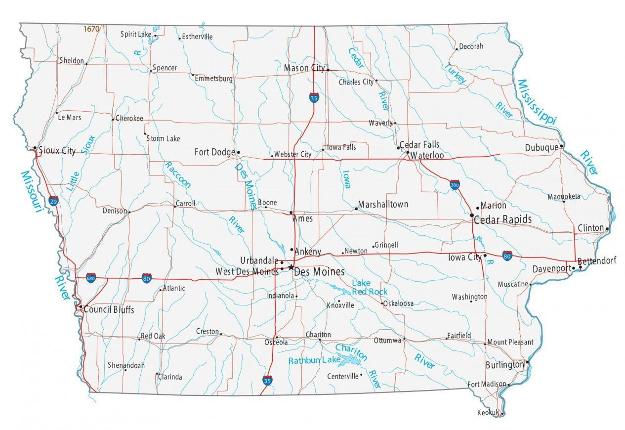 Map Of Iowa - Cities And Roads - Gis Geography inside State of Iowa Map Printable