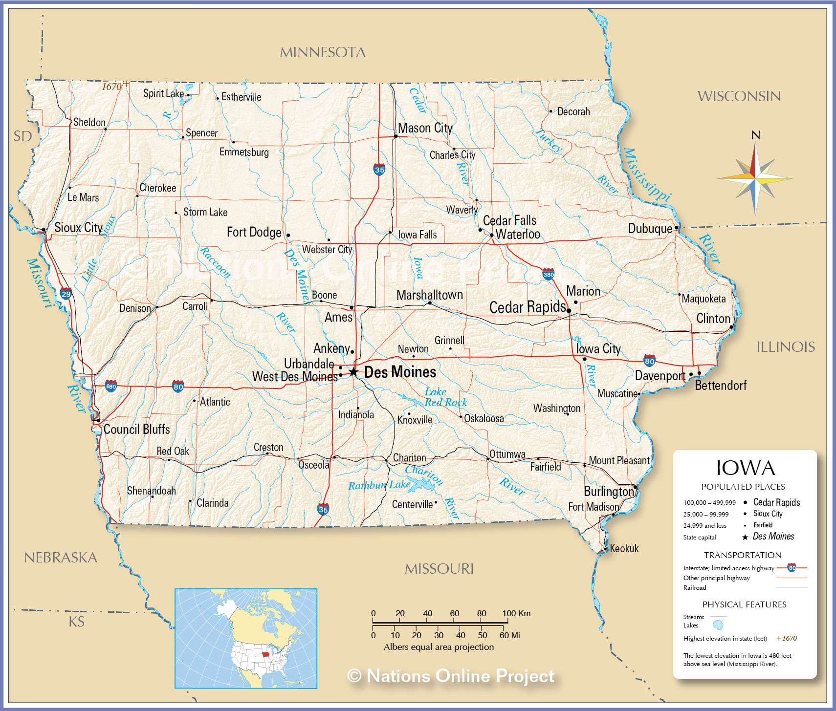 Map Of Iowa State, Usa - Nations Online Project intended for State of Iowa Map Printable
