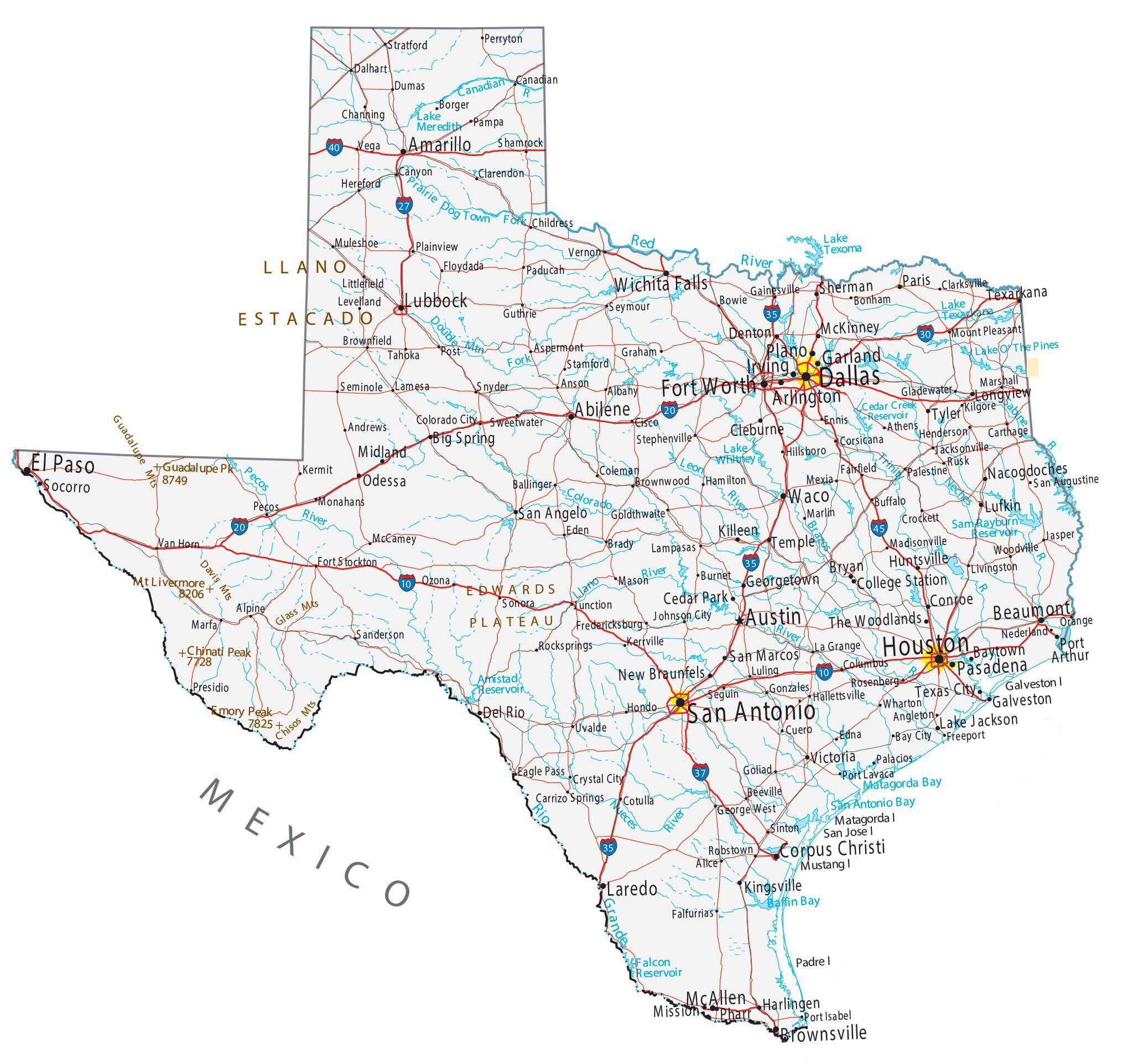 Map Of Texas - Cities And Roads - Gis Geography throughout State of Texas Map Printable