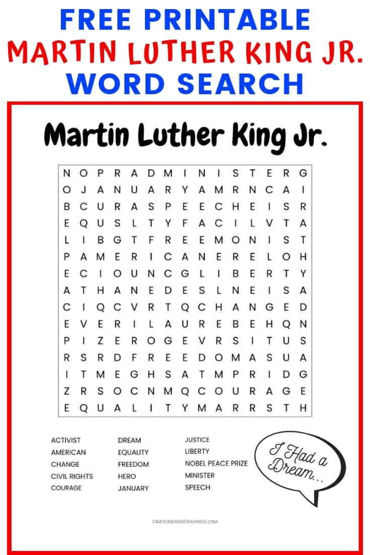 Martin Luther King Jr. Free Printable Word Search Worksheet for Martin Luther King Jr Free Printables