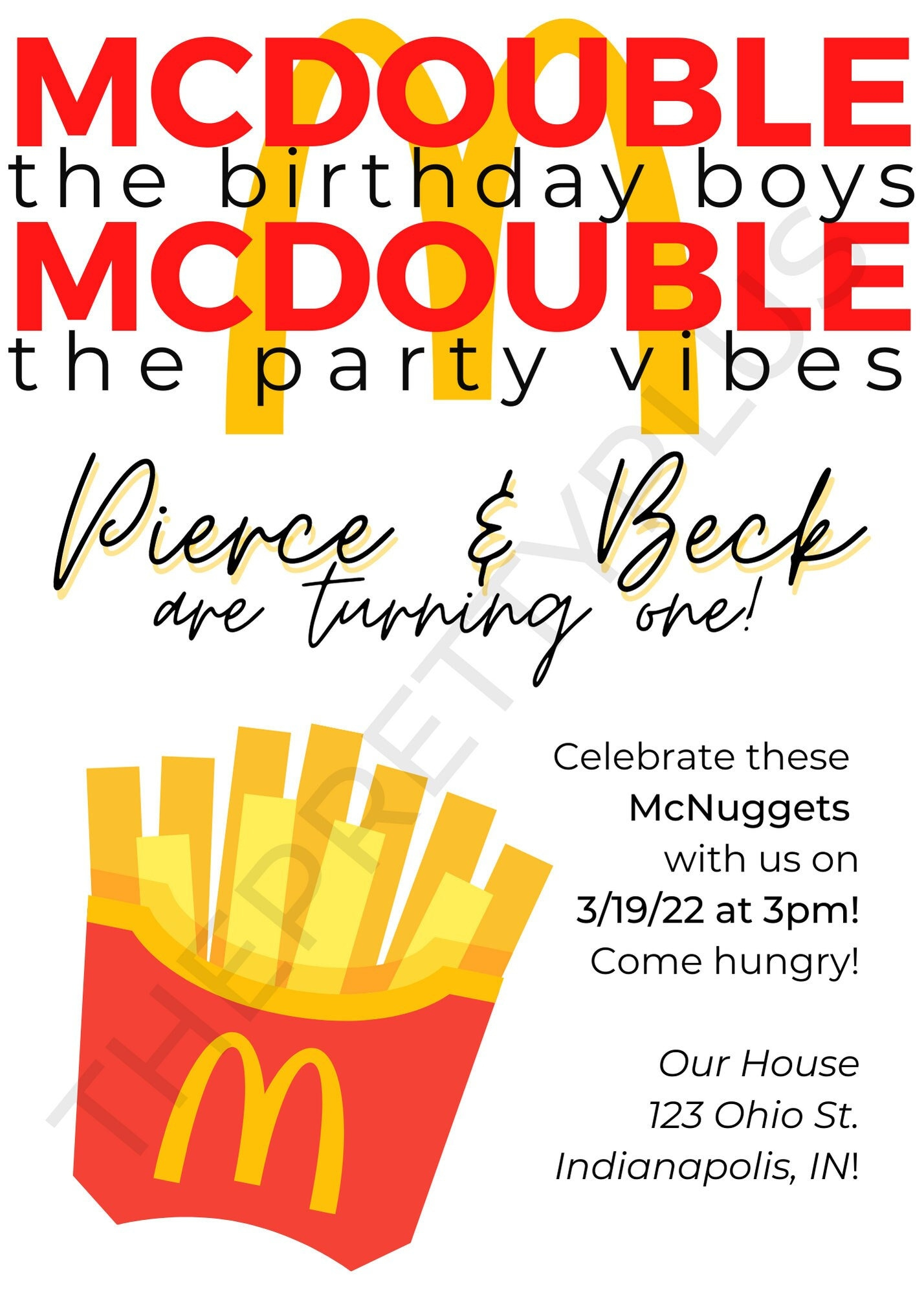 Mcdonald'S Birthday Invitation For Twins - Fully Customizable with regard to Printable Mcdonalds Party Invitation Template