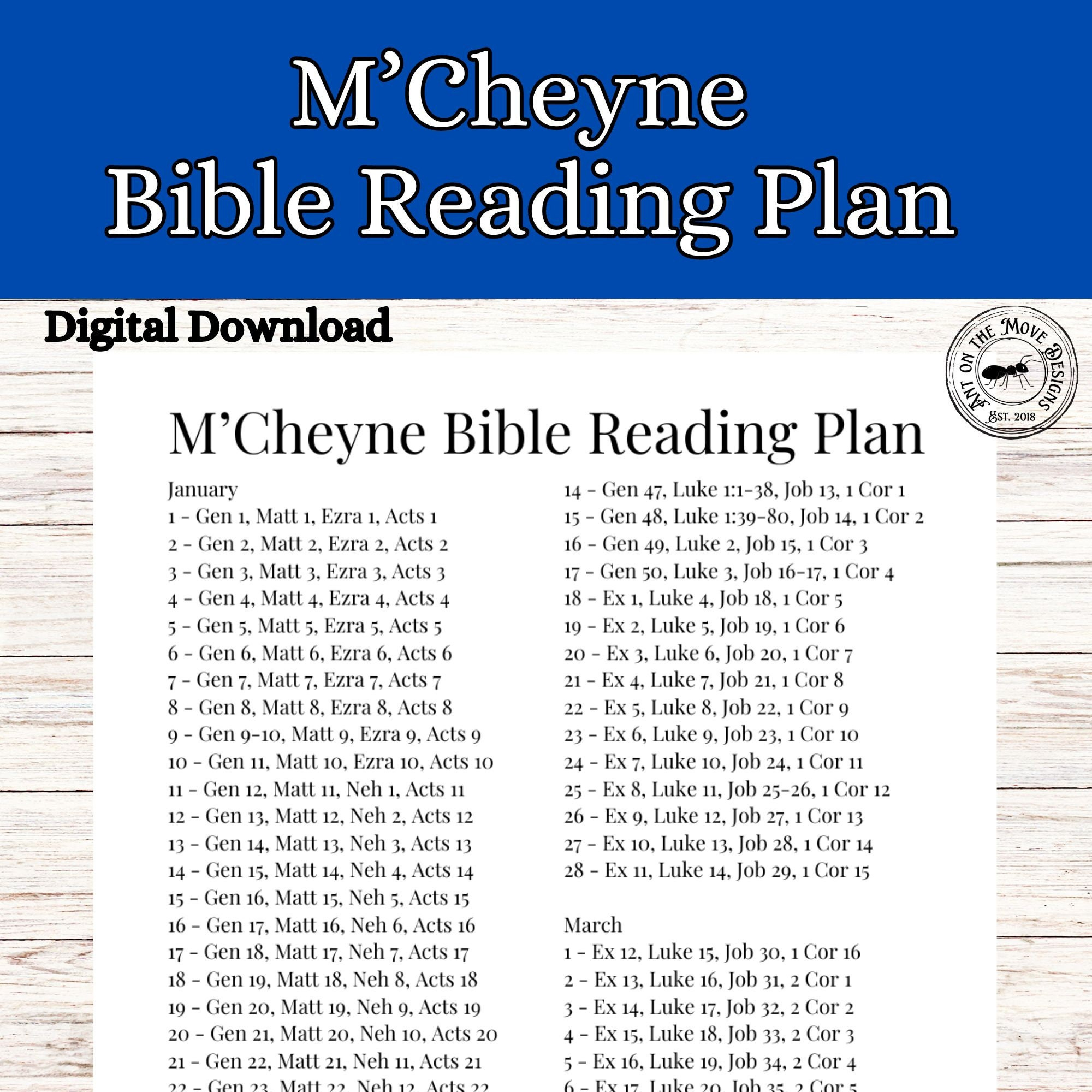 M'Cheyne Bible In A Year Reading Plan, Printable Reading Plan for M'Cheyne Reading Plan One Page Printable