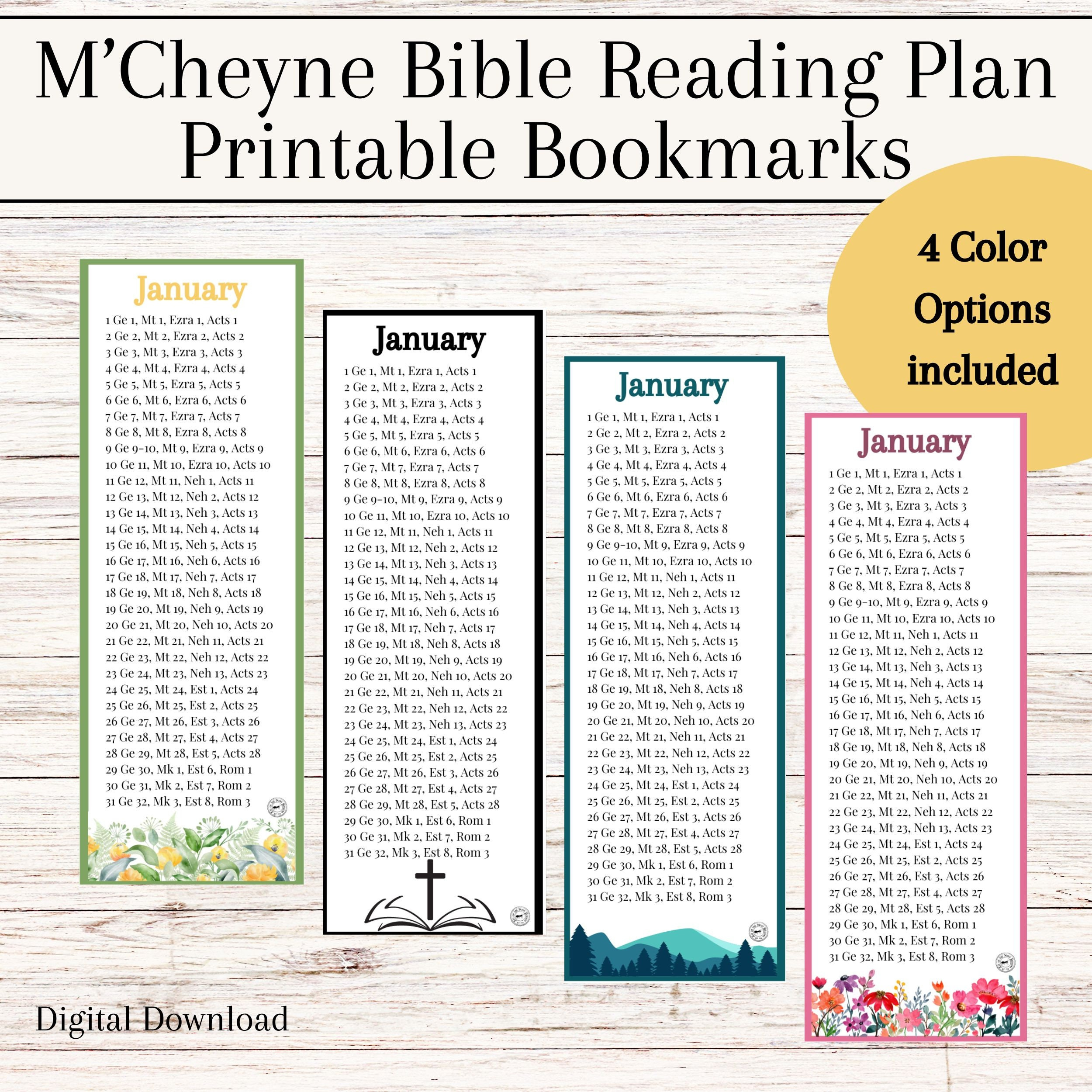 M'Cheyne Bible Reading Plan Bookmarks, Printable Scripture Guide pertaining to M'cheyne Reading Plan One Page Printable