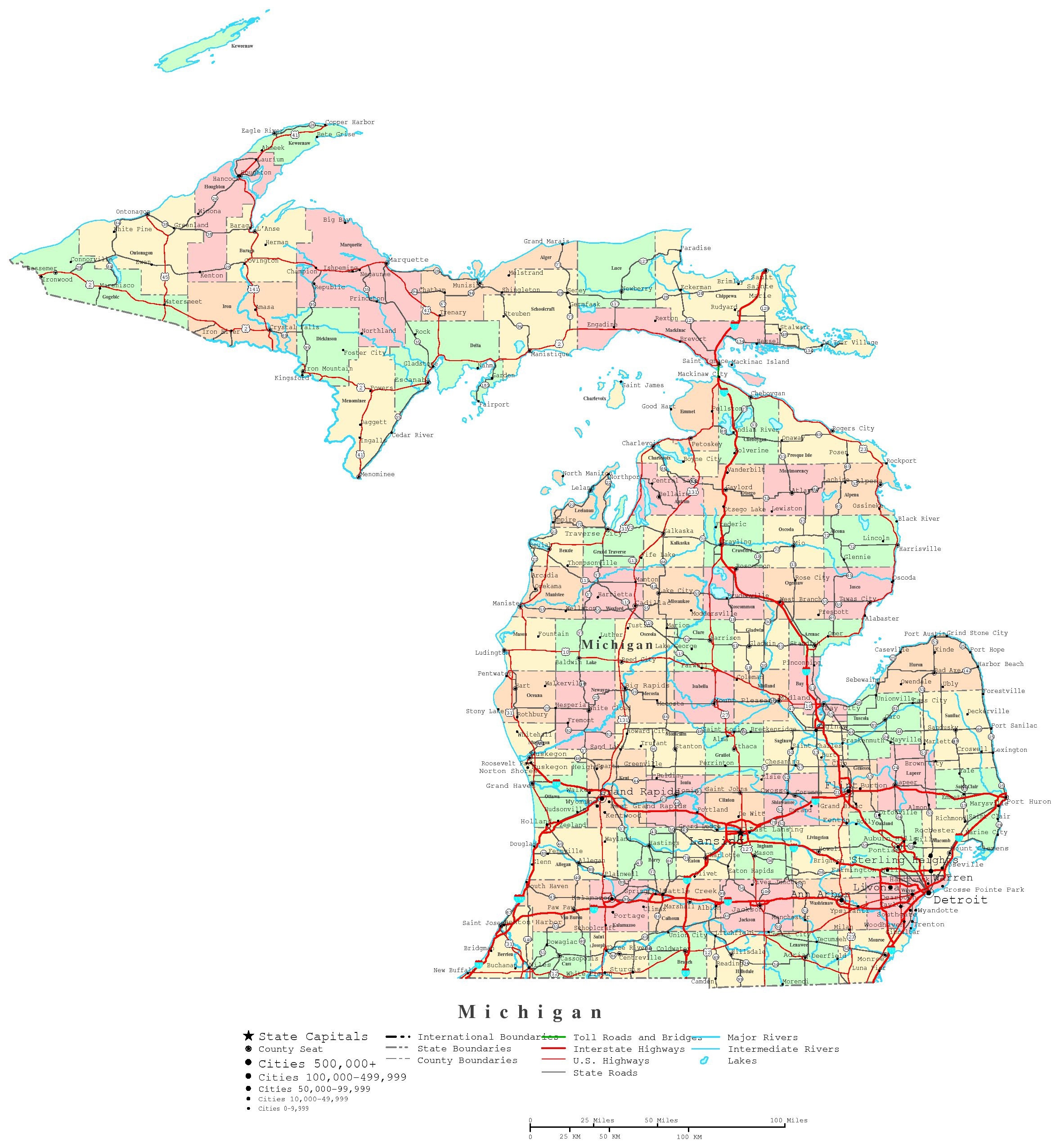 Michigan Printable Map within Printable County Map of Michigan