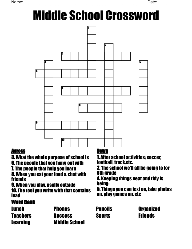Middle School Crossword - Wordmint in Printable Crossword Puzzles For Middle Schoolers