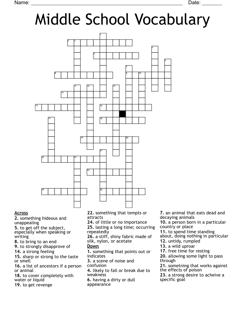 Middle School Vocabulary Crossword - Wordmint pertaining to Printable Crossword Puzzles For Middle Schoolers