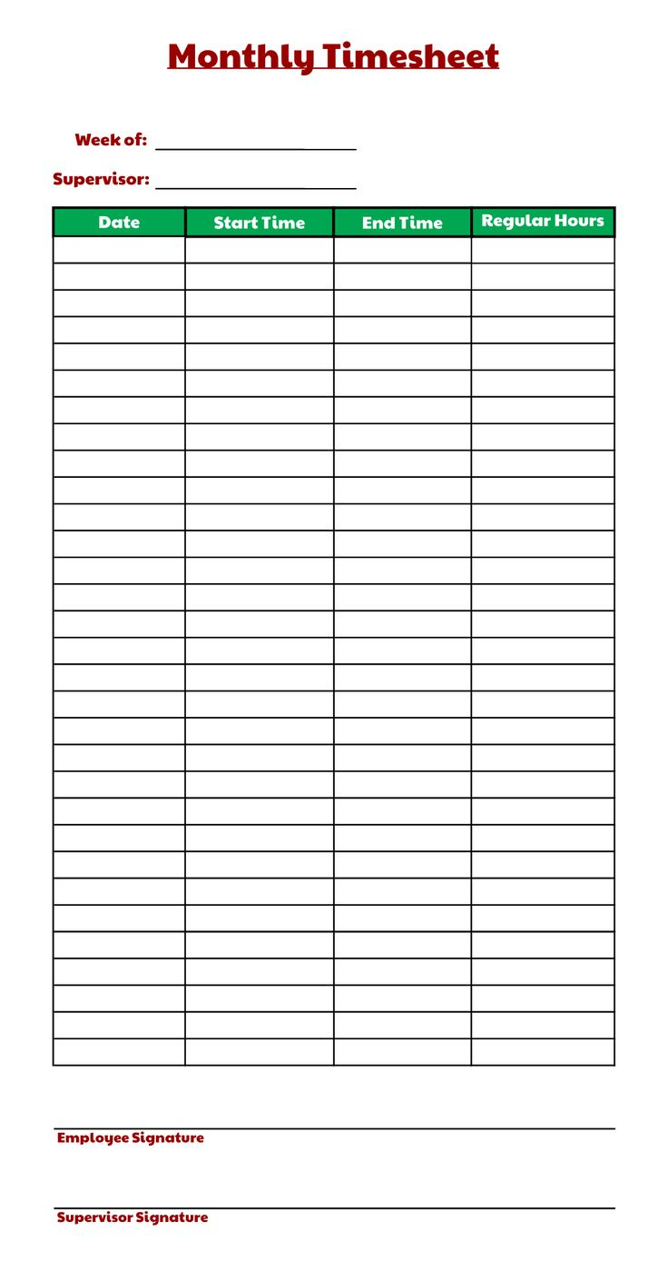 Monthly Time Sheets - 10 Free Pdf Printables | Printablee inside Free Printable Timesheets For Work