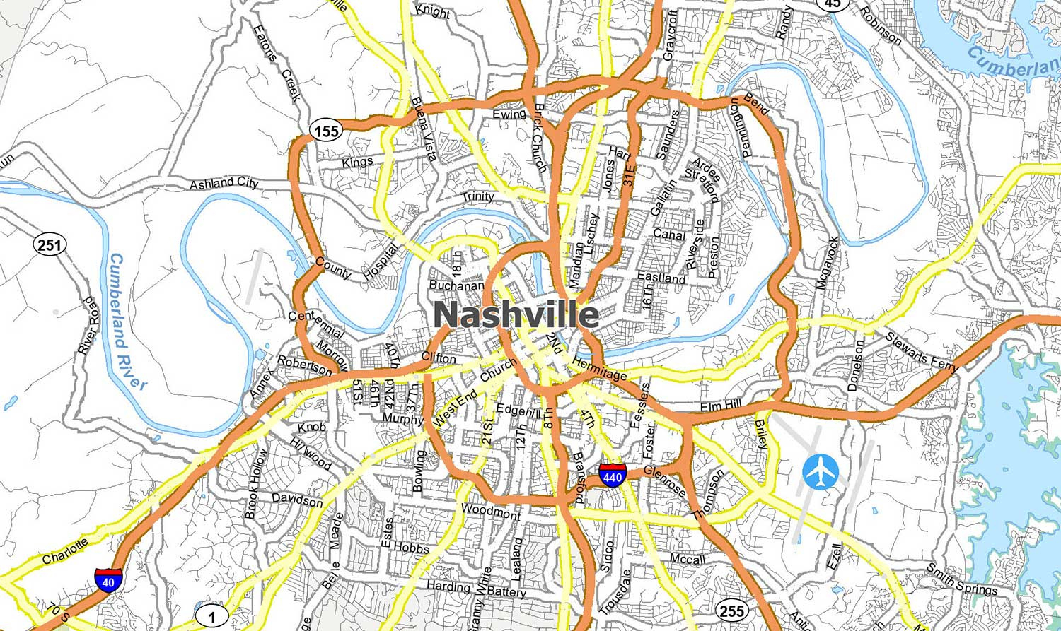 Nashville Map, Tennessee - Gis Geography in Printable Map of Nashville Tn